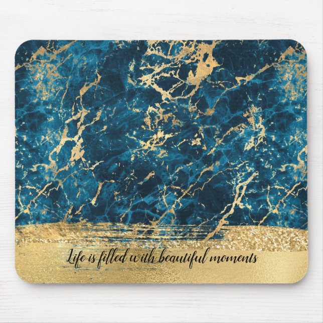 Navy Blue Gold Marble Glitz Mouse Pad (Front)