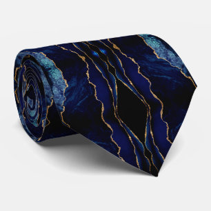 Navy Blue Gold Marble Modern Neck Tie