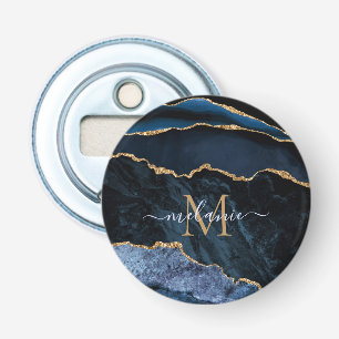 Navy Blue Gold Marble Name Letter Bottle Opener