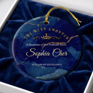 Navy Blue Gold Marble Retirement Ornament