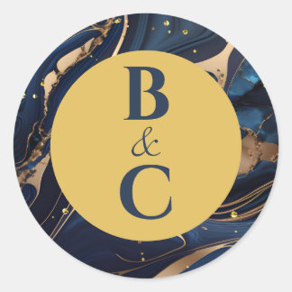 Navy Blue & Gold Marble Stickers with Initials