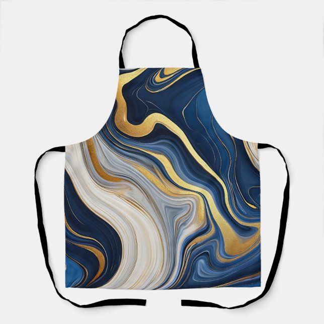 Navy Blue Gold Marble Swirls Apron (Front)