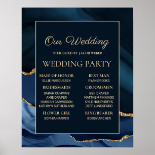 Navy Blue Gold Marble Wedding Party  Poster