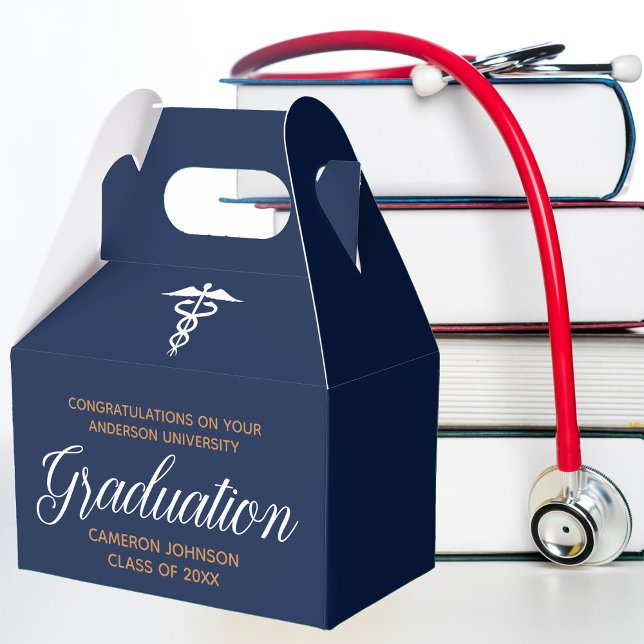Navy Blue Gold Medical School Graduation Party Favor Box (Creator Uploaded)
