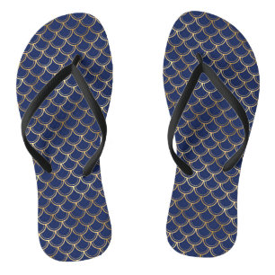 Navy Blue Gold Mermaid Scales Pattern Flip Flops