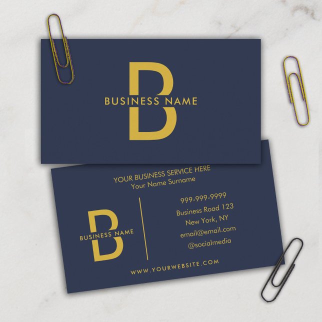 Navy Blue & Gold Minimalist Modern Professional  Business Card (Creator Uploaded)