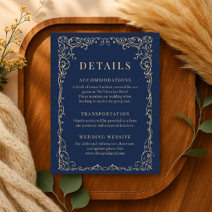 Navy Blue Gold Minimalist Wedding Details Invitation
