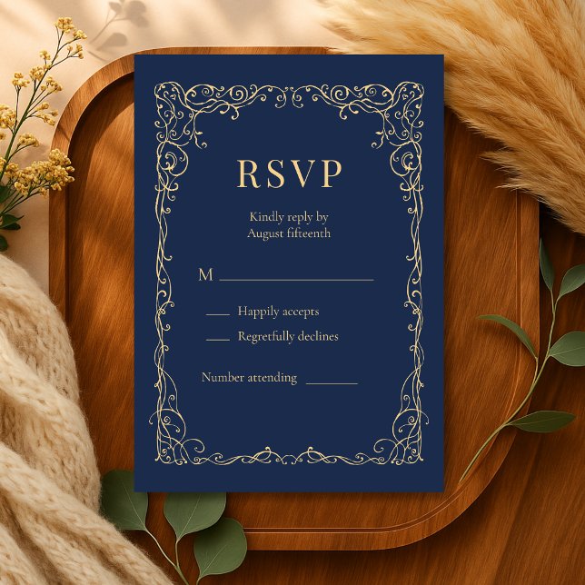 Navy Blue Gold Minimalist Wedding RSVP  (Créateur téléchargé)