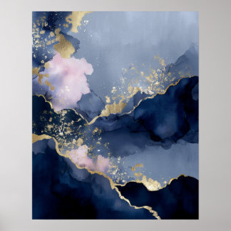 Navy Blue Gold Modern Abstract Wall Art