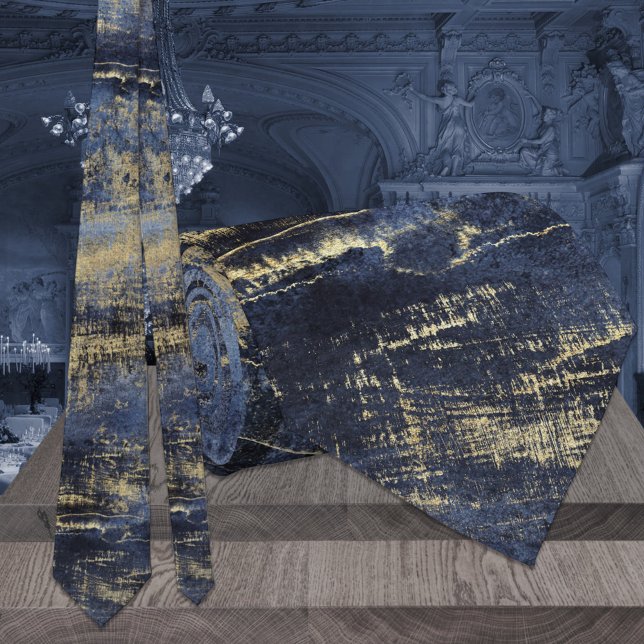 Navy Blue & Gold Modern Art Painting Wedding Tie (Creator Uploaded)