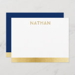 Navy Blue Gold Modern Bar Mitzvah Thank You Card<br><div class="desc">Bar Mitzvah and Bat Mitzvah Personalized Modern Thank You Note Cards with a simple and modern blue and gold border stripe and personalized name in a subtle unique fun font at the top. Coordinating items available in the Paper Grape Zazzle Designer Shop Bar Mitzvah Section. Edit the colours and fonts...</div>
