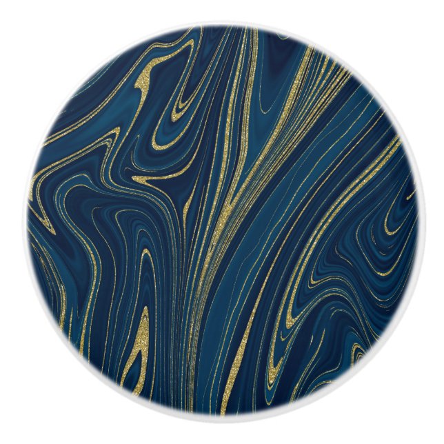 Navy Blue & Gold Modern Glam Marble Chic Look Ceramic Knob (Front)