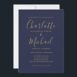 Navy Blue Gold Modern Minimalist Wedding Invitation<br><div class="desc">Elegant modern minimalist navy blue and gold signature wedding invitation featuring signature style names,  this stylish wedding invitation can be personalized with your information in chic lettering. Designed by Thisisnotme©</div>