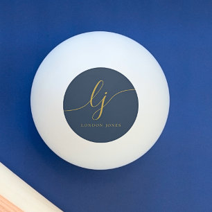 Navy Blue Gold Monogram and Name Personalized Ping Pong Ball