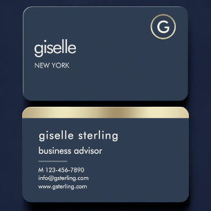 Navy Blue Gold Monogram Business Card