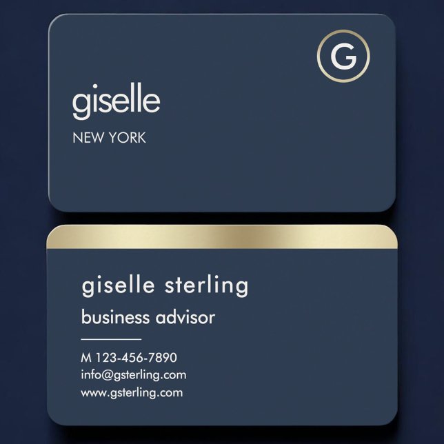 Navy Blue Gold Monogram  Business Card (Creator Uploaded)