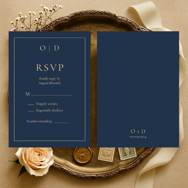 Navy Blue Gold Monogram Wedding RSVP  (Creator Uploaded)