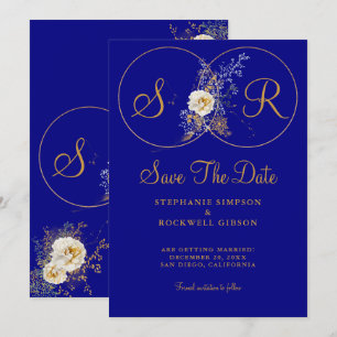 Navy Blue Gold Monogram Wedding Save The Date