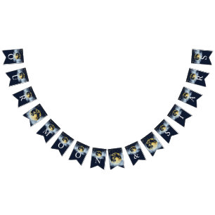 Navy Blue & Gold Moon and Stars Baby Shower Bunting Flags