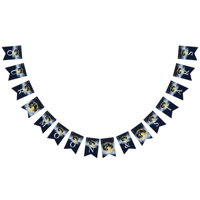 Navy Blue & Gold Moon and Stars Baby Shower Bunting Flags (All)