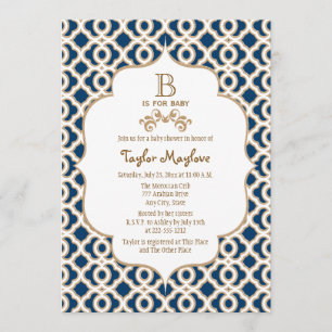 Navy Blue Gold Moroccan Gender Neutral Baby Shower Invitation