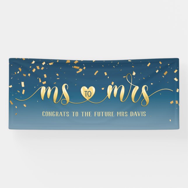 Navy Blue Gold Ms to Mrs Bridal Shower Banner (Horizontal)