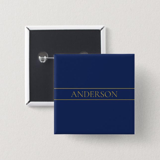 Navy Blue & Gold Name Surname or Business  2 Inch Square Button (Front & Back)
