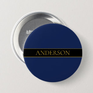 Navy Blue & Gold Name Surname or Business  3 Inch Round Button