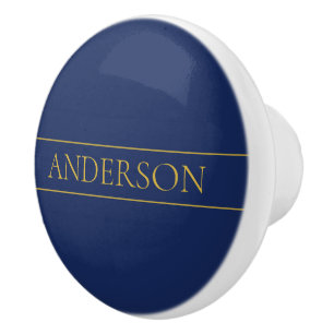 Navy Blue & Gold Name Surname or Business  Ceramic Knob