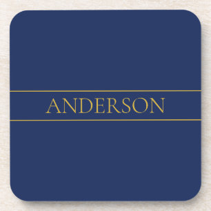 Navy Blue & Gold Name Surname or Business Coaster
