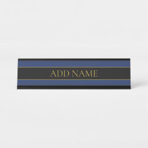 Navy Blue & Gold Name Surname or Business  Desk Name Plate