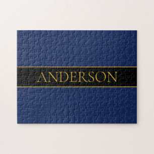 Navy Blue & Gold Name Surname or Business  Jigsaw Puzzle