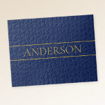 Navy Blue & Gold Name Surname or Business  Jigsaw Puzzle<br><div class="desc">Modern customizable design with your name or any other text,  edit as you like!</div>