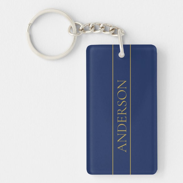Navy Blue & Gold Name Surname or Business  Keychain (Front)