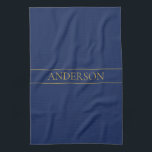 Navy Blue & Gold Name Surname or Business  Kitchen Towel<br><div class="desc">Modern customizable design with your name or any other text,  edit as you like!</div>
