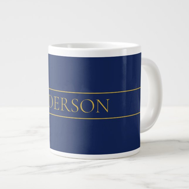 Navy Blue & Gold Name Surname or Business  Large Coffee Mug (Front Right)