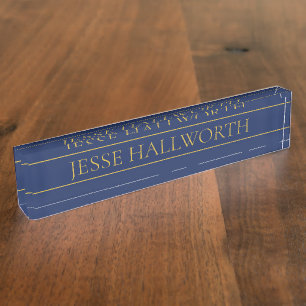 Navy Blue & Gold Name Surname or Business Nameplate