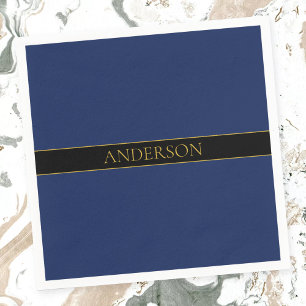 Navy Blue & Gold Name Surname or Business Napkin