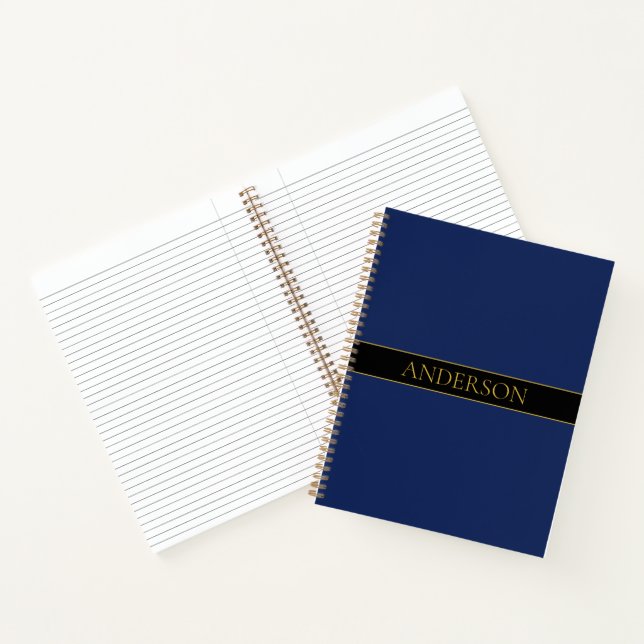 Navy Blue & Gold Name Surname or Business  Notebook (Inside)