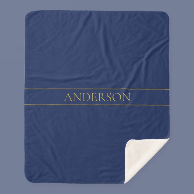 Navy Blue & Gold Name Surname or Business  Sherpa Blanket (Creator Uploaded)