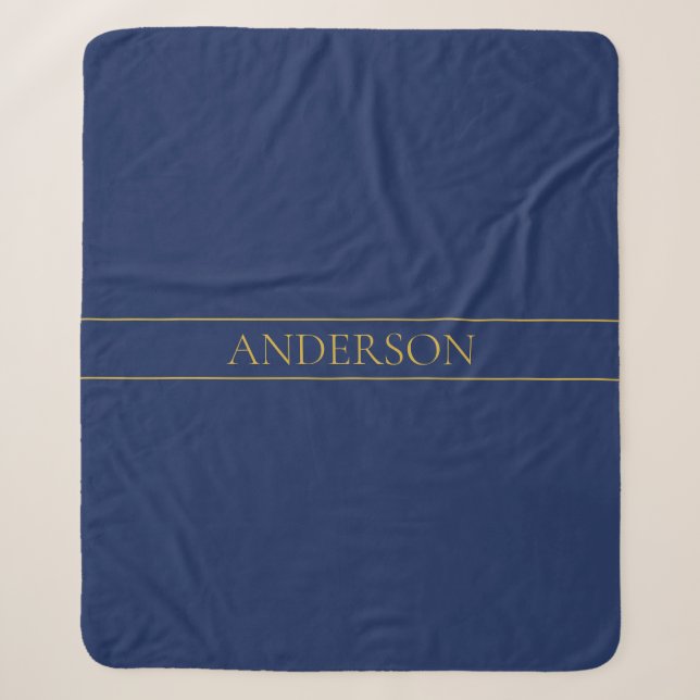 Navy Blue & Gold Name Surname or Business  Sherpa Blanket (Front)