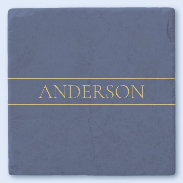 Navy Blue & Gold Name Surname or Business  Stone Coaster (Creator Uploaded)