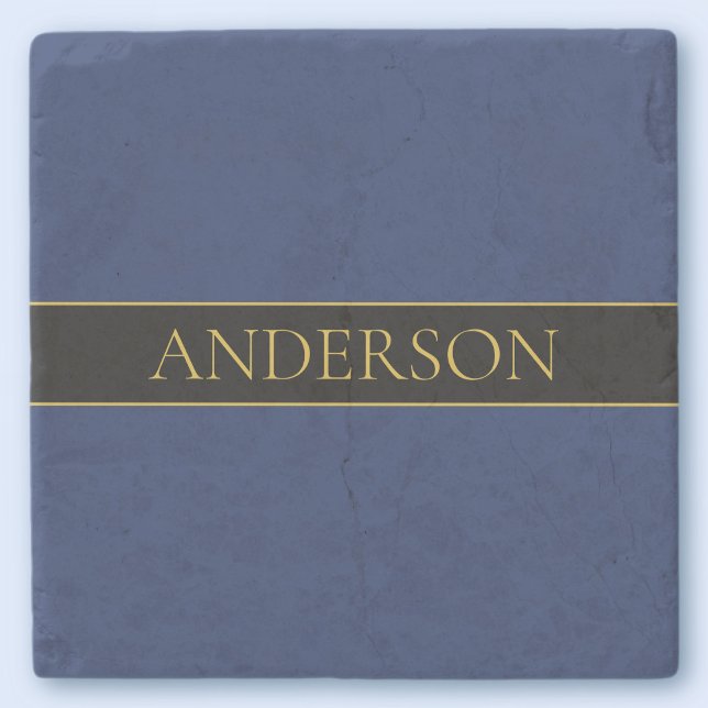 Navy Blue & Gold Name Surname or Business  Stone Coaster (Creator Uploaded)