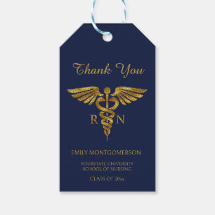 Navy Blue Gold Nursing School RN Graduation  Gift Tags