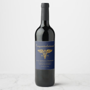 Navy Blue Gold Nursing School RN Graduation  Wine Label