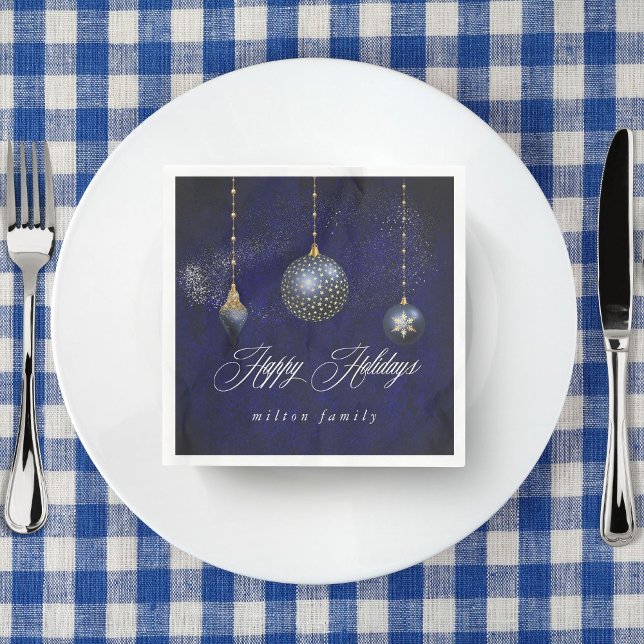 Navy Blue Gold Ornament Elegant Holiday Paper Napkin (Creator Uploaded)