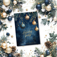 Navy Blue Gold Ornaments Baubles Christmas Holiday