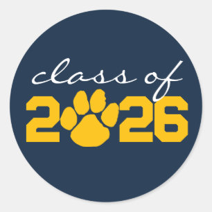 Navy Blue & Gold Paw Print Graduation Stickers