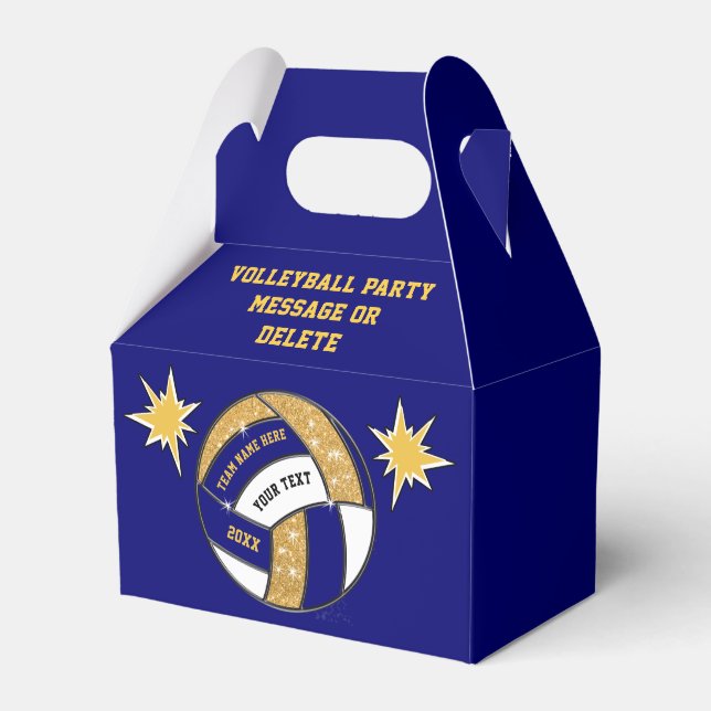 Navy Blue, Gold Personalize Volleyball Goodie Bags Favor Box (Front Side)