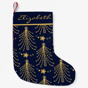 Navy Blue Gold Personalized Christmas Tree Stars S Small Christmas Stocking